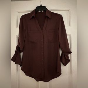 Gorgeous Chocolate Brown Express Brand Portofino Blouse, Size XS